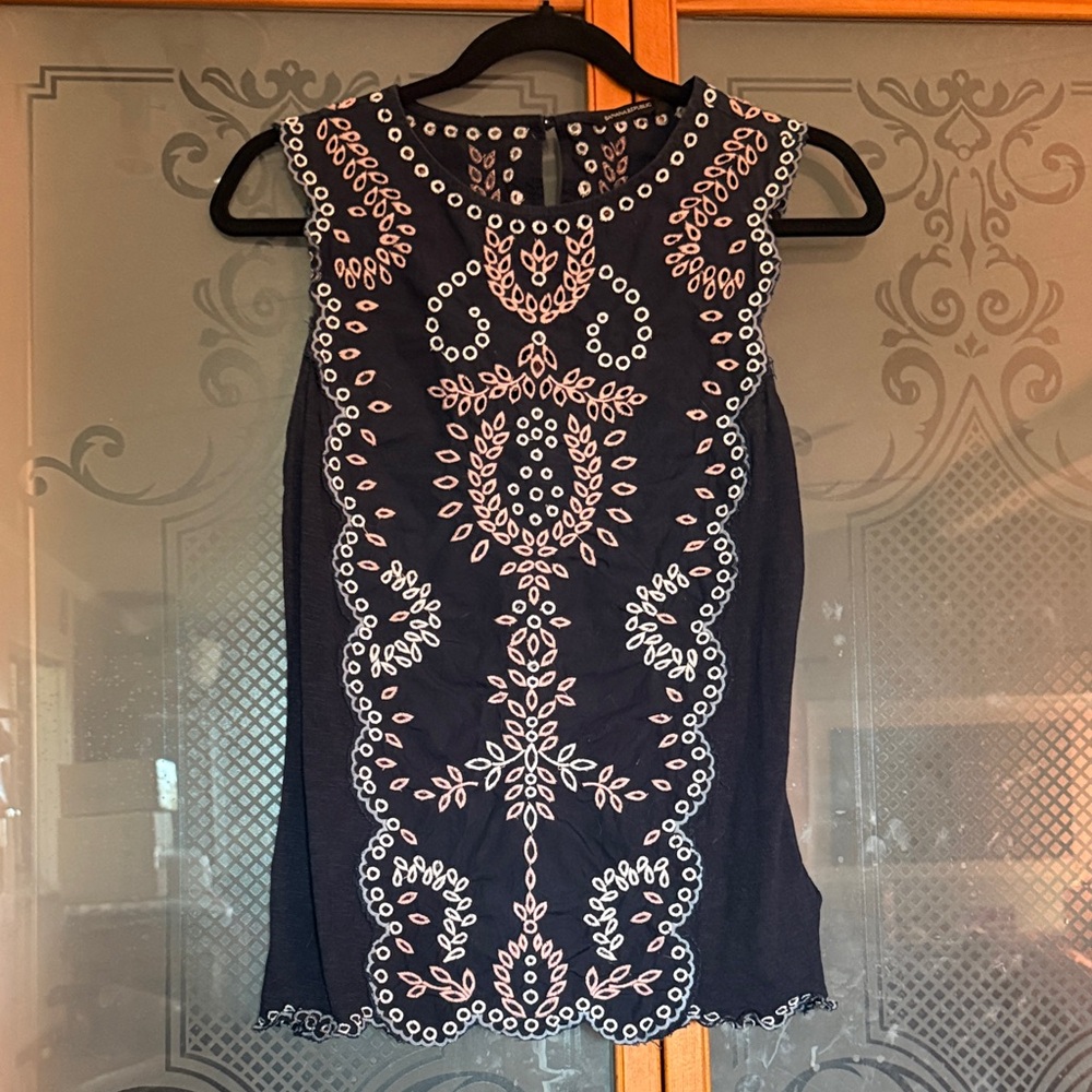 Banana Republic Navy Top with White Embroidery